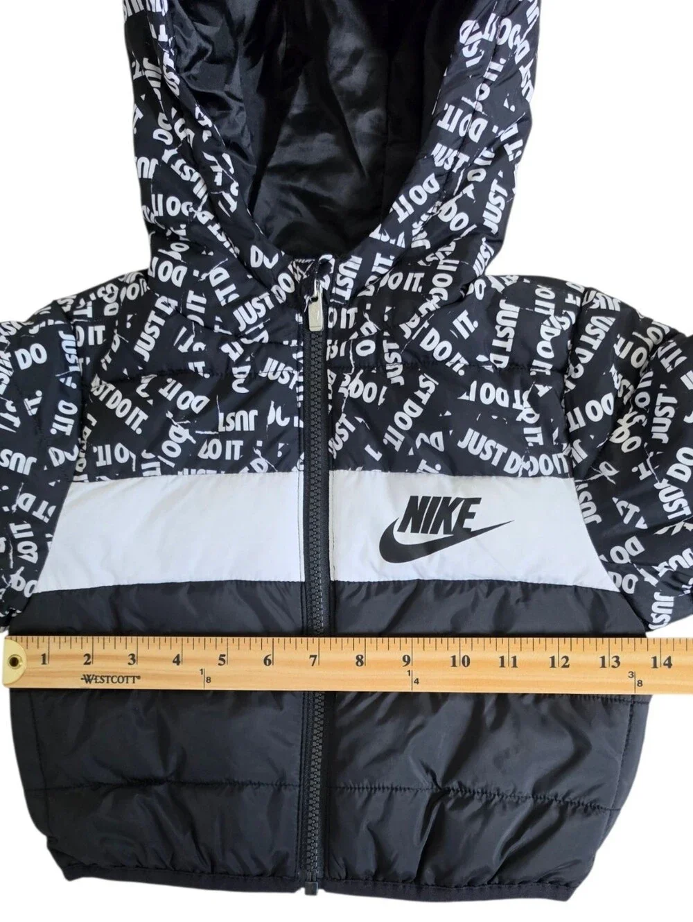 Nike Toddler Puffer Jacket Black White Just Do It Print Size 2T